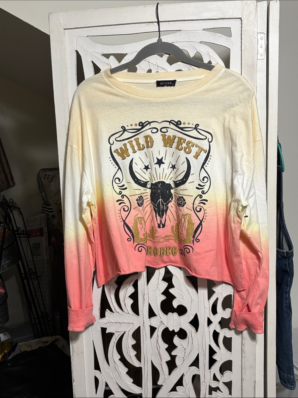 Wild West Ombre Crop Long sleeve Ombré Pink/Cream Top